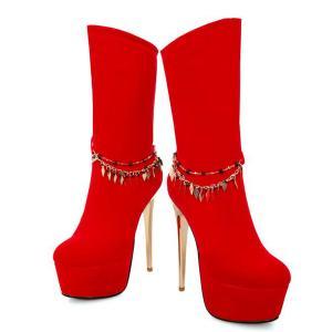 Red Bottom Platform Thin With High Hell Round Toe Over The Knee Zipper  Suede Lady Fringe Boots on Luulla