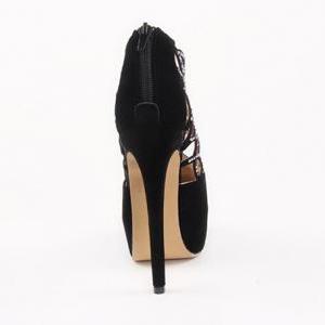 black high heels with diamonds