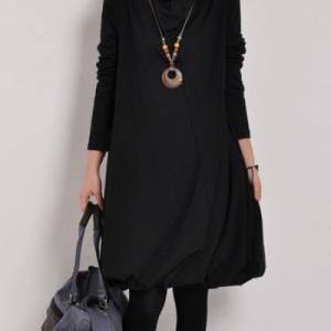 Casual Long Sleeve Loose Dress In Black And Army Green on Luulla