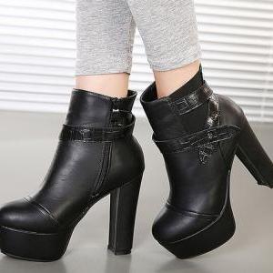 Pure Black High Heel Boots on Luulla