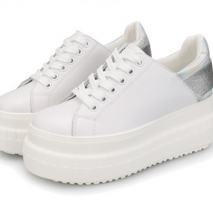 White Faux Leather Platform Sneaker..