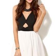 Black And White Crossback Bowknot Low Cut Tank Dress [Grzxy6601633]
