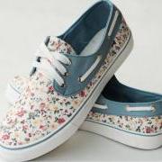 Floral Canvas Shoes For Women Printed Sneaker Flats