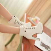 High Heel Lace Up White Martens Ankle Boots