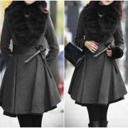 Dark Grey Faux Fur Design Winter Coat