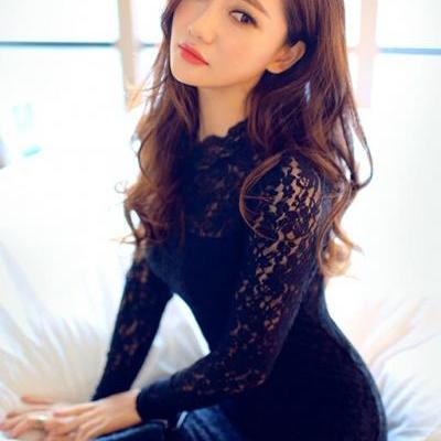 Sexy And Elegant Long Sleeve Black Lace Dress