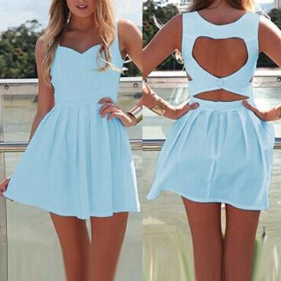 Sexy Sleeveless Sweetheart Neck Solid Color Hollow Out Dress For Women