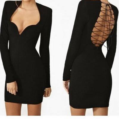 Fashion Sexy Cultivate One's Morality V-Neck Backless Dress
