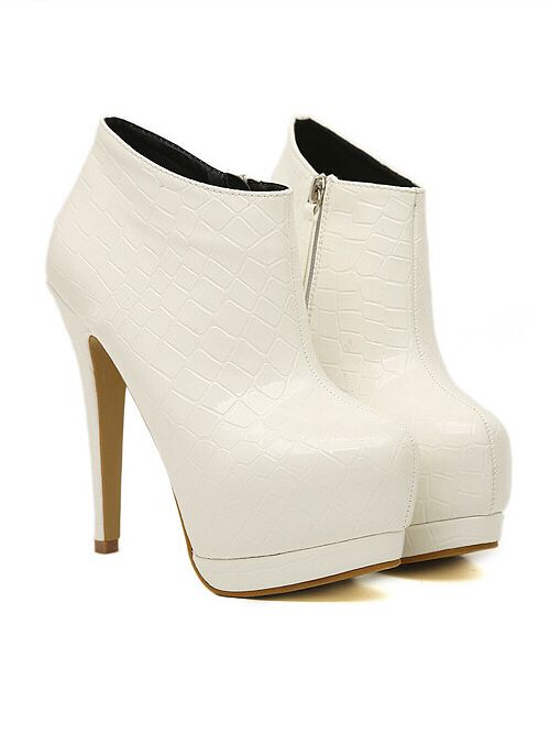 white thin heel booties