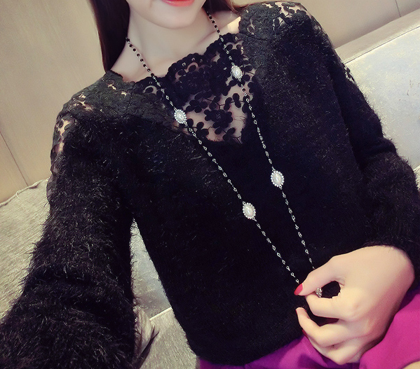 Lace Stitching Turtleneck Collar Long-sleeved Sweater on Luulla