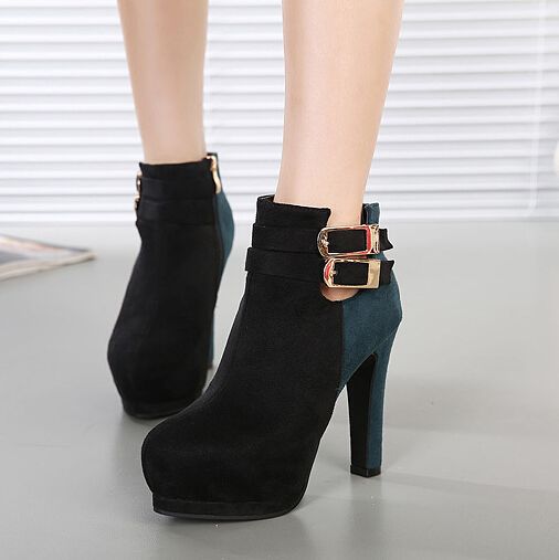 Color Block Suede High Heel Boots on Luulla