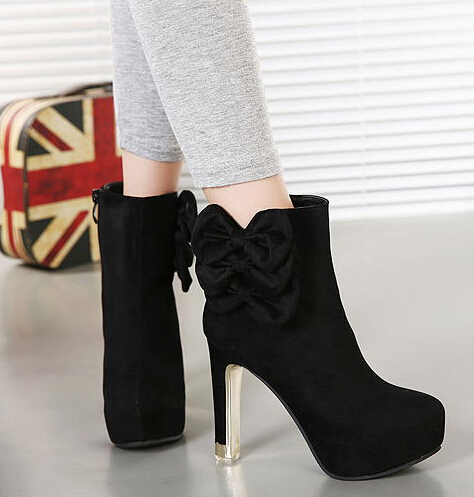 Sexy Black Bow Knot Design High Heel Boots on Luulla