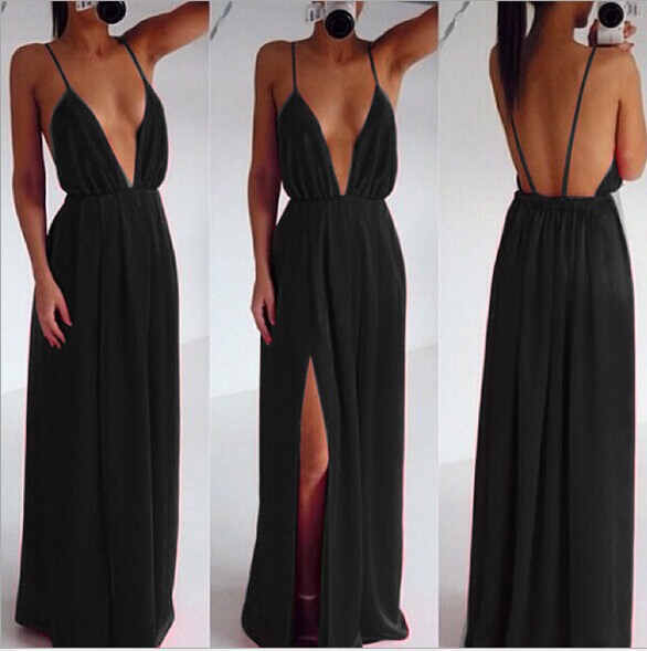 Sexy Deep V Neck Back Cross Strap Long Dress On Luulla