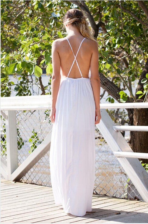 Sexy Deep V Neck Back Cross Strap Long Dress On Luulla